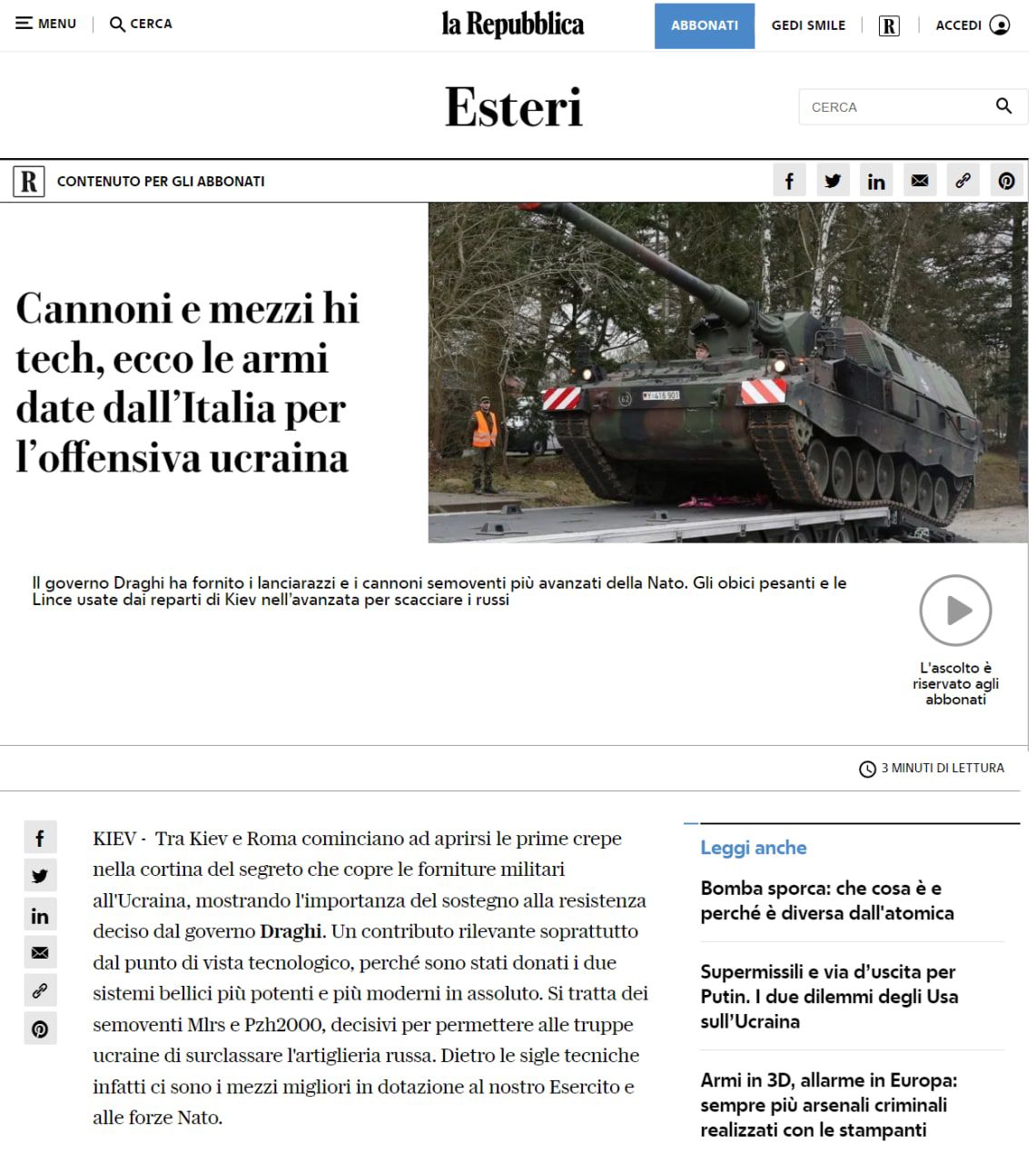 Media: Italy Supplied Much More Weapons to Ukraine than it Claimed