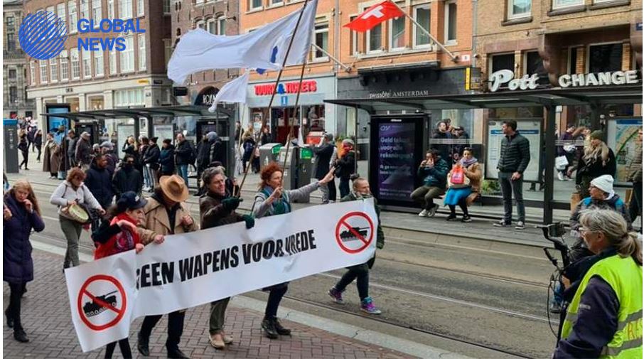 Hundreds of People Demonstrate in Amsterdam against Arms Supplies to Ukraine